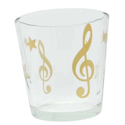 Christmassy tealight glass with treble clef and stars, lantern color gold