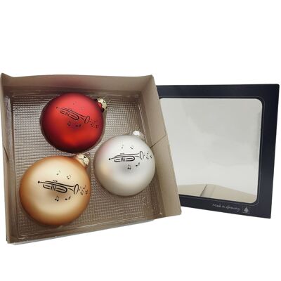 Set di 3 palline di Natale con stampa a tromba Colore: rosso/oro/argento