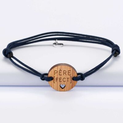 Armband homme médaille gravée bois ronde - Edition spéciale "Père fect"