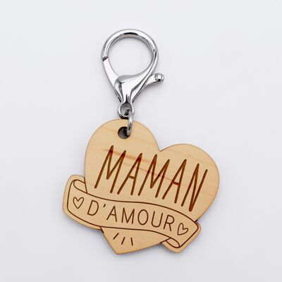 Porte-clés bois médaille cœur - edizione speciale "maman d'amour"