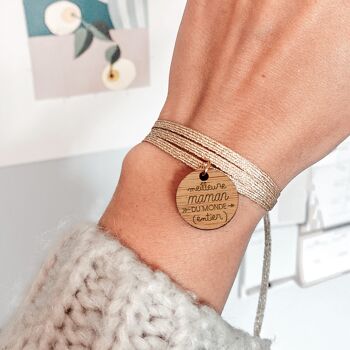 Bracelet 3 tours médaille gravée bois dormeuse ronde "Meilleure maman du monde" 3