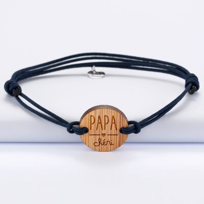 Pulsera homme médaille gravée bois ronde - Edición especial "Papa Chéri"