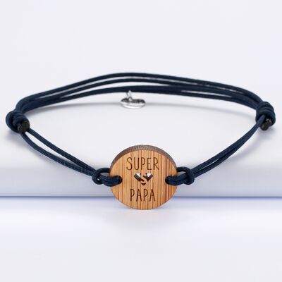 Bracciale homme médaille gravée bois ronde - Edition spéciale "Super Papa"