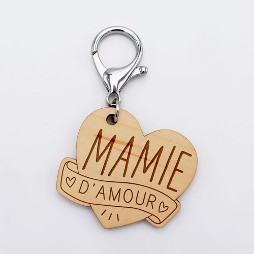 Porte-clés bois médaille coeur - édition spéciale "mamie d'amour"