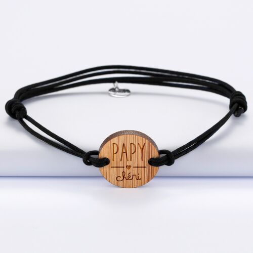 Bracelet homme médaille gravée bois ronde - Edition spéciale "Papy Chéri"