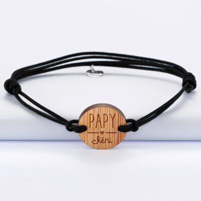 Armband homme médaille gravée bois ronde - Edition spéciale "Papy Chéri"
