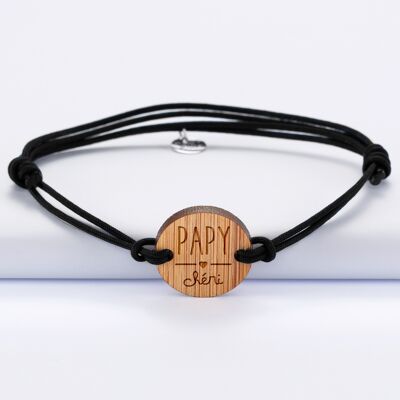 Bracciale homme médaille gravée bois ronde - Edition spéciale "Papy Chéri"