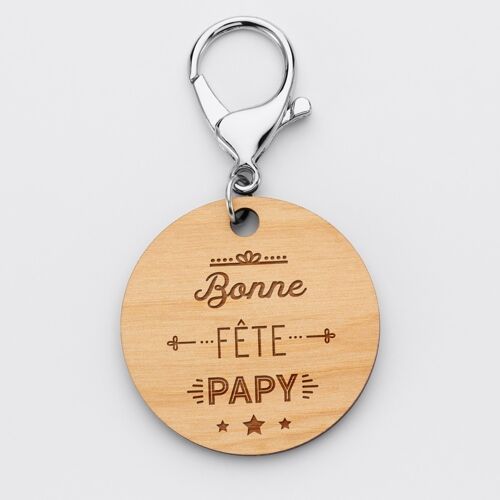 Porte-clés bois médaille ronde - Edition spéciale "Bonne Fête Papy"