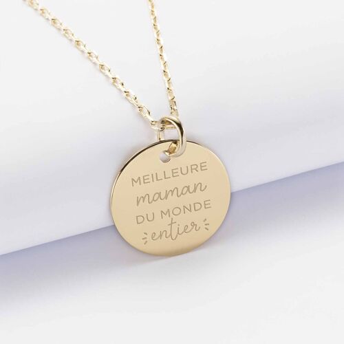 Collier avec médaille gravée plaqué or - "Meilleure maman du monde entier"