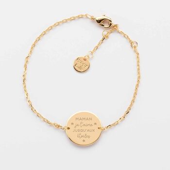 Bracelet chaine médaille gravée plaquée or 2 trous - "Je t'aime jusqu'aux étoiles" 2