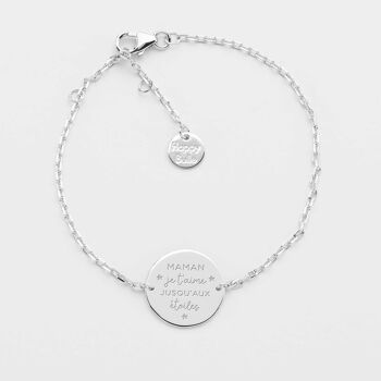 Bracelet chaine médaille gravée argent 2 trous - "Je t'aime jusqu'aux étoiles" 2