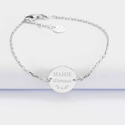 Armband chaine médaille gravée argent 2 trous - "mamie d'amour"