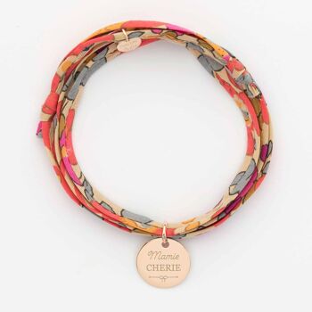 Bracelet 3 tours Liberty médaille gravée plaqué or - "mamie chérie" 2