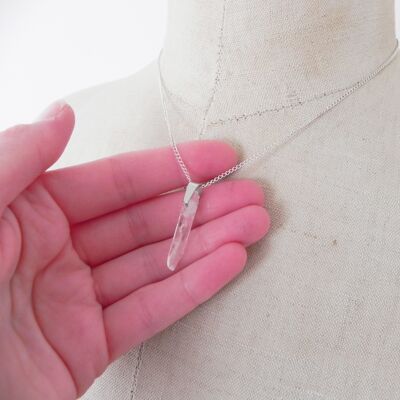Thin Necklace In Silver And Natural Rock Crystal Stone, Lithotherapy