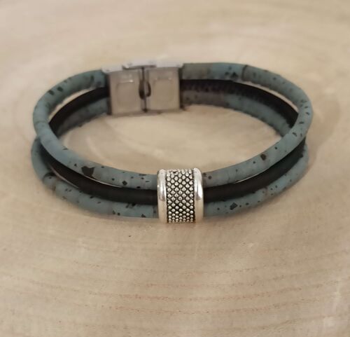 Bracelet en liège homme Aron, bleu gris et noir - Idée cadeau vegan