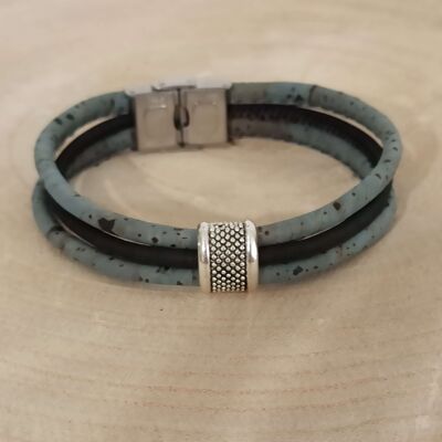 Bracelet en liège homme Aron, bleu gris et noir - Idée cadeau vegan