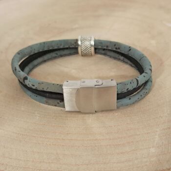 Bracelet en liège homme Aron, bleu gris et noir - Idée cadeau vegan 2