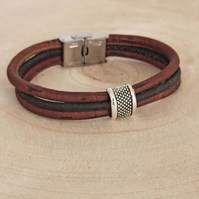 Bracciale da uomo in sughero Aron, marrone e nero - Idea regalo vegana