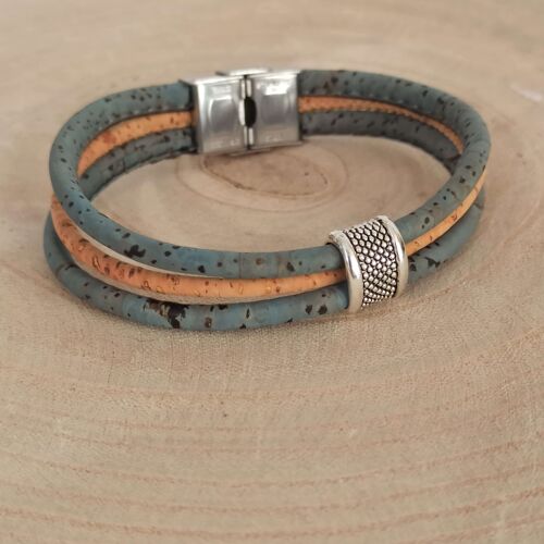 Bracelet en liège bleu-gris et beige Aron pour Homme - Idée cadeau vegan