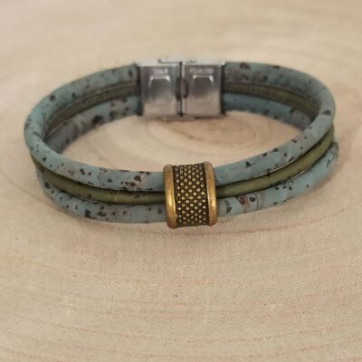 Pulsera de corcho para hombre Aron - Azul-gris y verde - Idea de regalo vegano