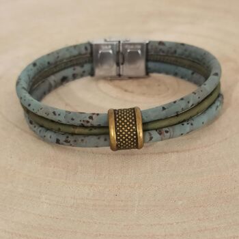 Bracelet en liège homme Aron - Bleu-gris et vert - Idée cadeau végan 1