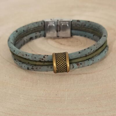 Aron men's cork bracelet - Blue-grey and green - Vegan gift idea