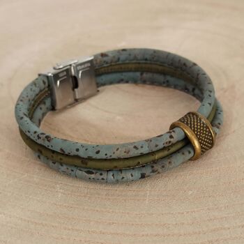 Bracelet en liège homme Aron - Bleu-gris et vert - Idée cadeau végan 2