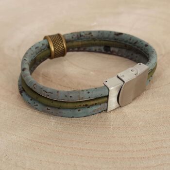 Bracelet en liège homme Aron - Bleu-gris et vert - Idée cadeau végan 3