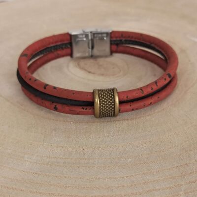 Men's brick and black cork bracelet - Vegan gift idea