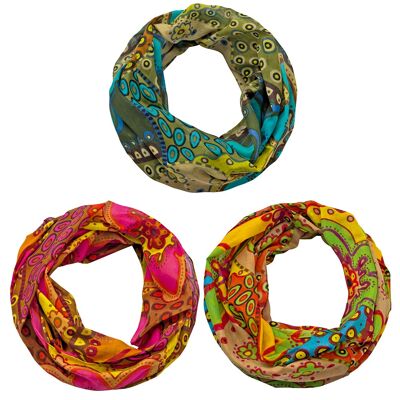 Sunsa set of 3 summer loop scarf made of cotton "flowers"