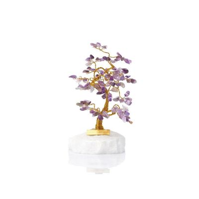 Albero della felicità cm 13 con ametista (105 petali) e marmo greco - QA05