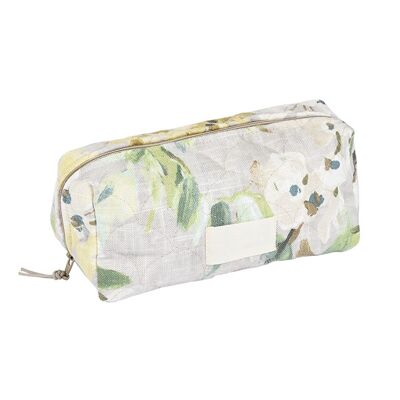 TROUSSE BEAUTE MATELASSEE TISSUS FLEURS/ ENDUIT ECRU