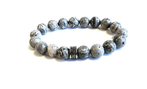 Men's bracelet natural stone gray with stainless steel bead
