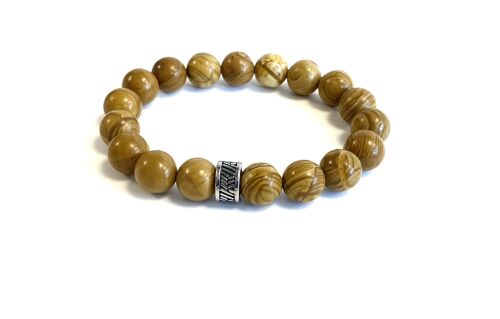 Men's bracelet wood grain with stainless steel bead