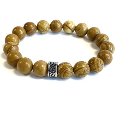 Men's bracelet wood grain with stainless steel bead