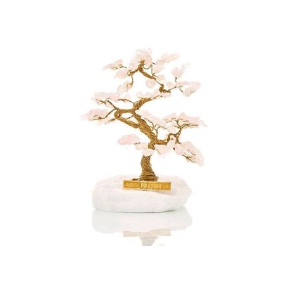 Albero della felicità cm 13 con quarzo rosa (105 petali) e marmo greco - QA06