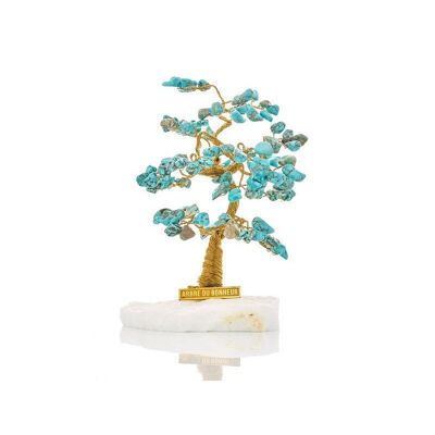 Arbre du bonheur 13 cm avec turquoise (105 pétales) et marbre grec - QA08