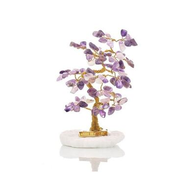 Albero della felicità cm 16-17 con ametista (95 petali) e marmo greco - QA09