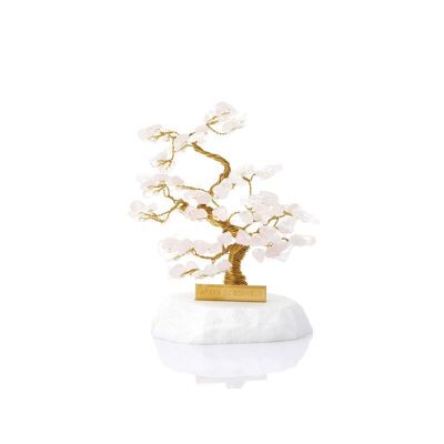 Árbol de la felicidad 16-17 cm con cuarzo rosa (95 pétalos) y mármol griego - Qa10