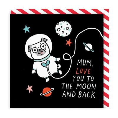 Maman t'aime jusqu'à la lune et au dos carte de vœux carrée (3351)