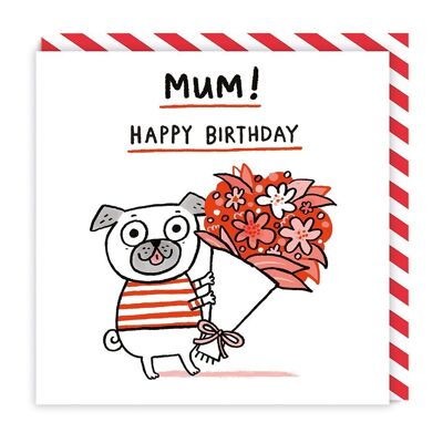 Tarjeta de felicitación de feliz cumpleaños de mamá Pug (7173)