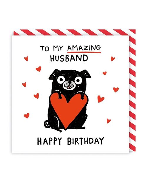 Amazing Husband Pug Love Heart Greeting Card (7193)