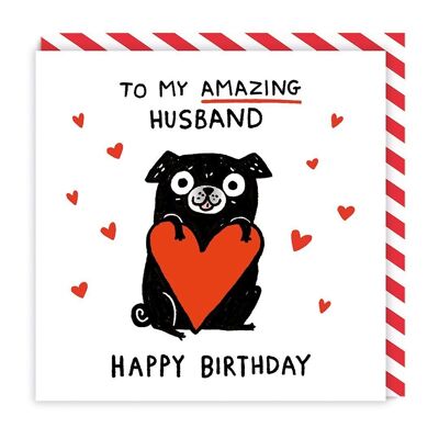 Increíble tarjeta de felicitación con forma de corazón de amor de Pug para marido (7193)