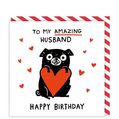 Amazing Husband Pug Love Heart Greeting Card (7193)