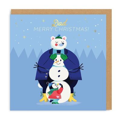 Biglietto quadrato di Buon Natale con papà pupazzo di neve (6797)