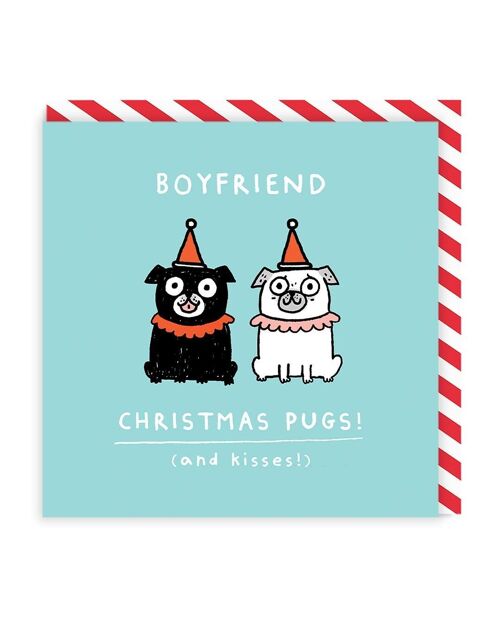 Boyfriend Pugs Square Christmas Card (6805)