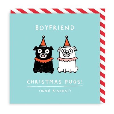 Tarjeta de Navidad cuadrada Boyfriend Pugs (6805)