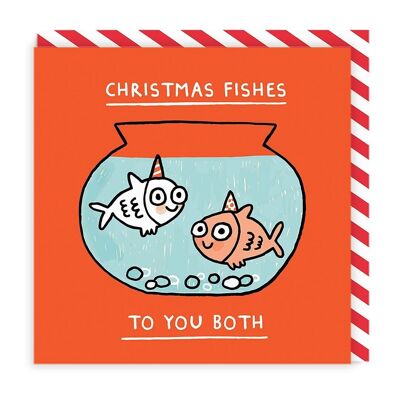 Tarjeta cuadrada con peces navideños para ambos (6807)