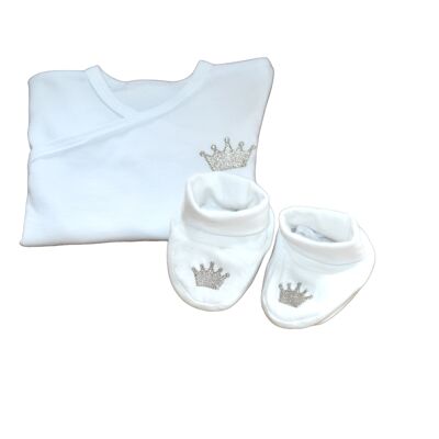 Scarpine bianche da neonato con coroncina