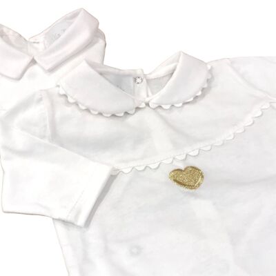 White baby jumpsuit with small heart